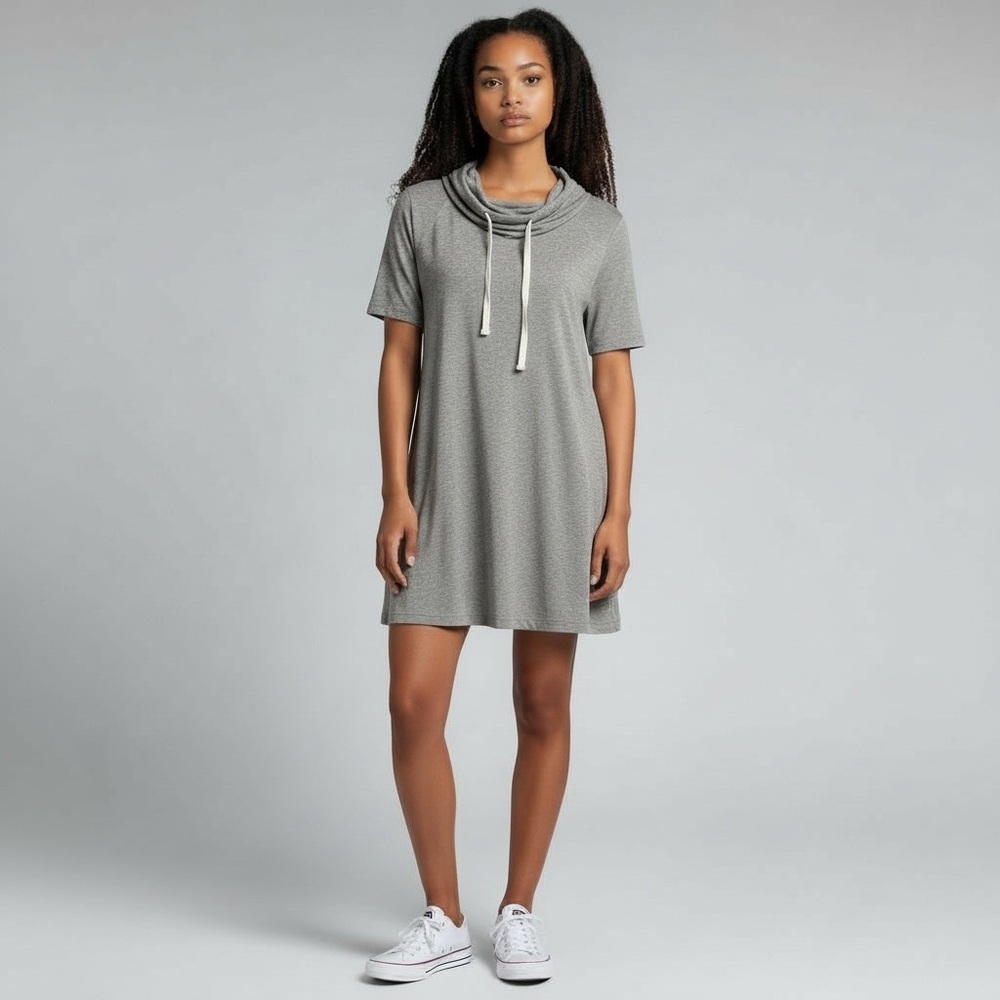 LOU & GREY | NEW Signature Soft Gray Drawstring Cowl Neck Dress size S Sporty